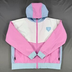Baseballism Youth Small Pink Blue Colorblock Hooded Windbreaker Jacket Athletic